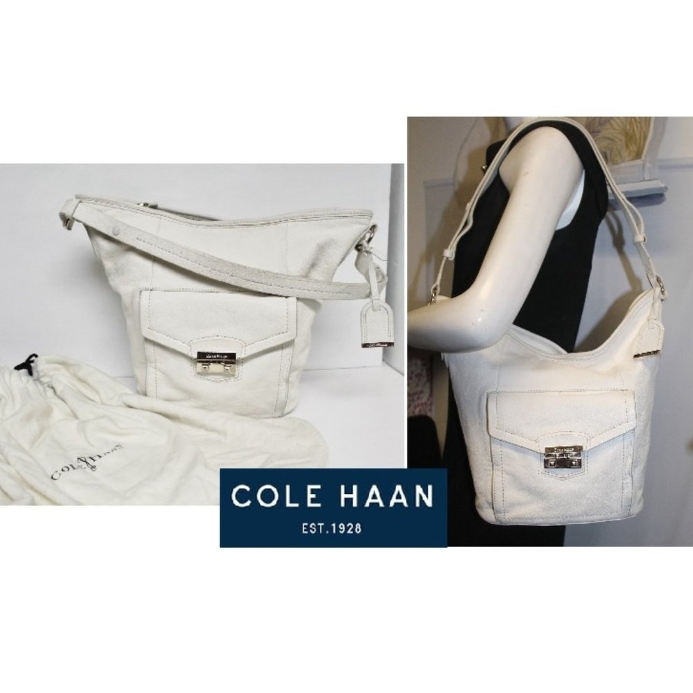 Cole Haan White Leather Bucket Bag w Duster
